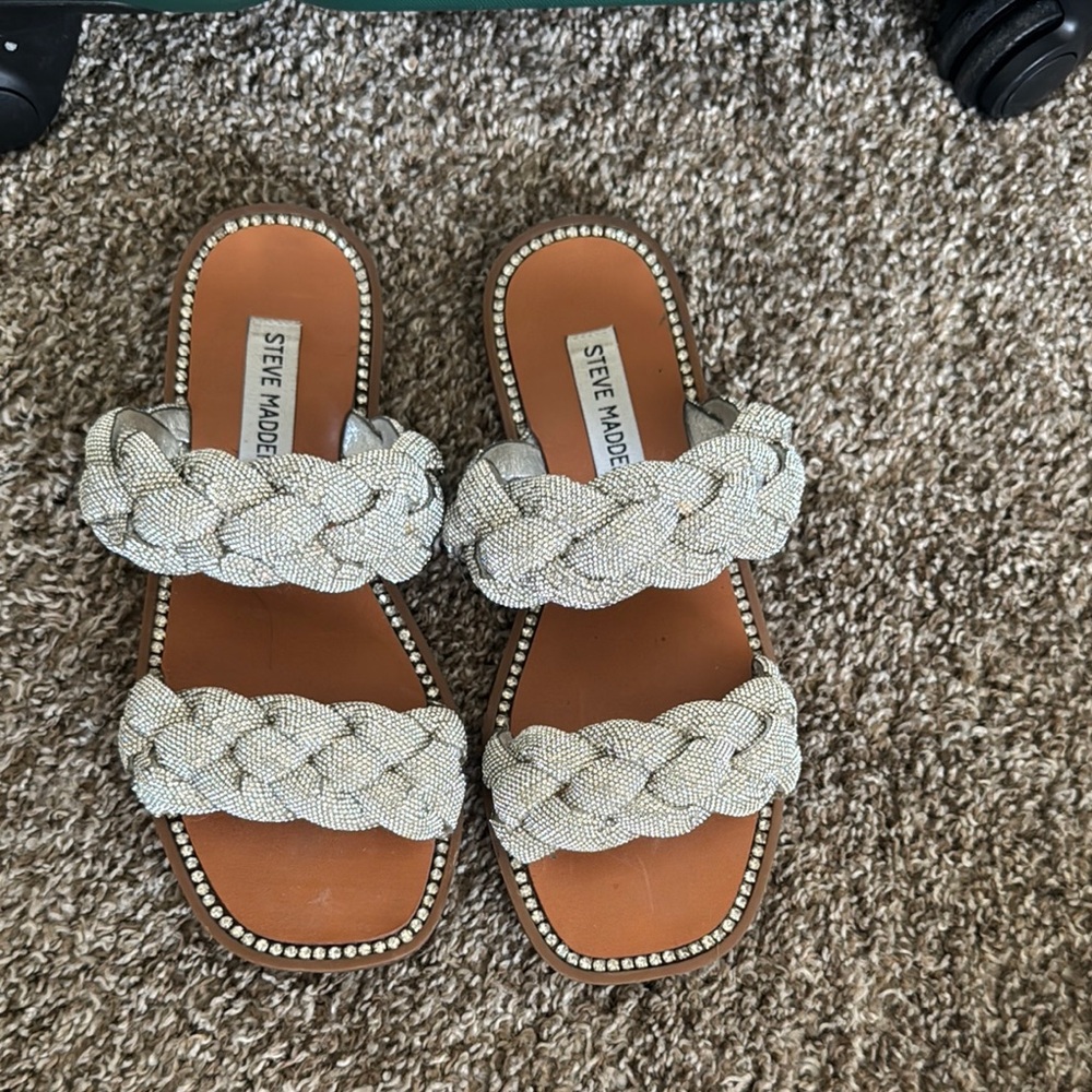 Steve Madden Silver Braided Slide Sandals
Worn
